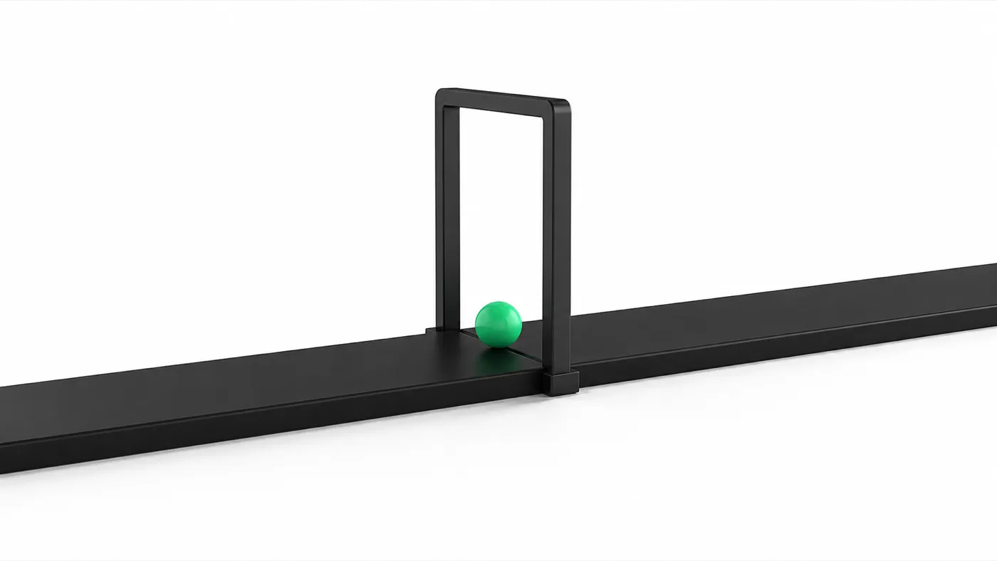 A spend track passing through an approval gate, where a single green marker waits for the go-ahead before continuing.