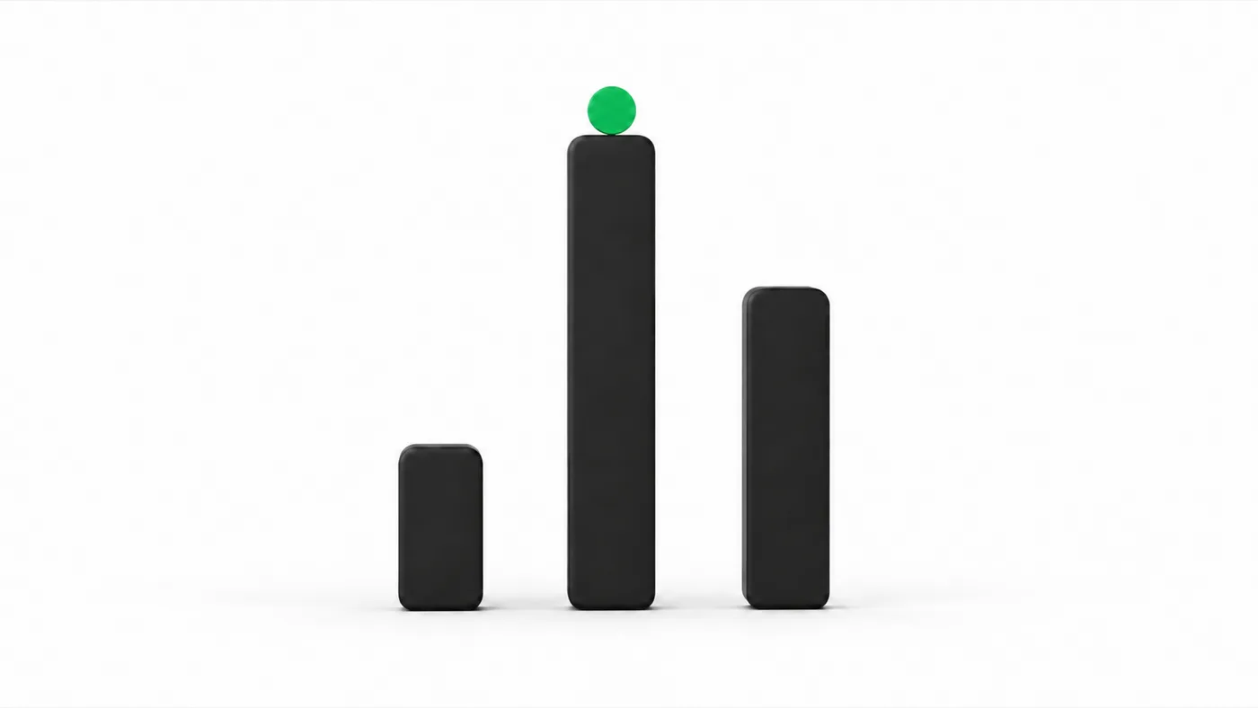 Three performance bars with the leading one marked by a single green point — managers working, one out in front.